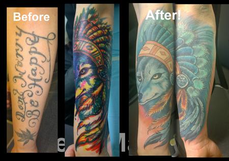 Steve Malley - Native American Wolf Coverup Tattoo